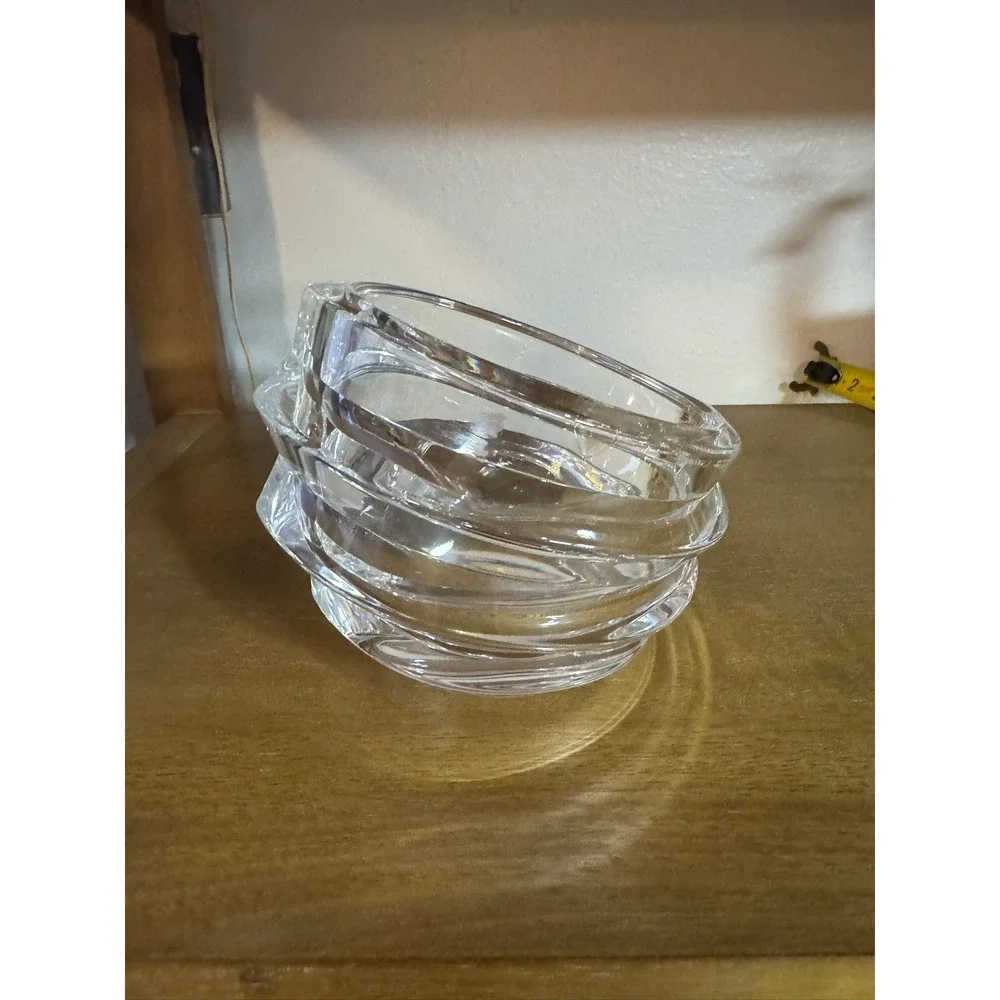 Orrefors Sweden Crystal Bowl‎ Candle Holder Sculptural Swirl Design Heavy Glass